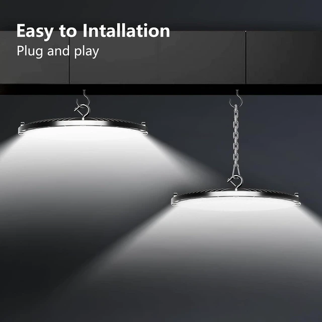 Alt view image 6 of 6 - 12 Pack High Bay Led Shop Lights - 200W Super Bright Waterproof UFO Led High Bay Light with Plug 5' Cable and Hook Ring, UFO Lights Shop Light for Garage Factory Gym Workshop