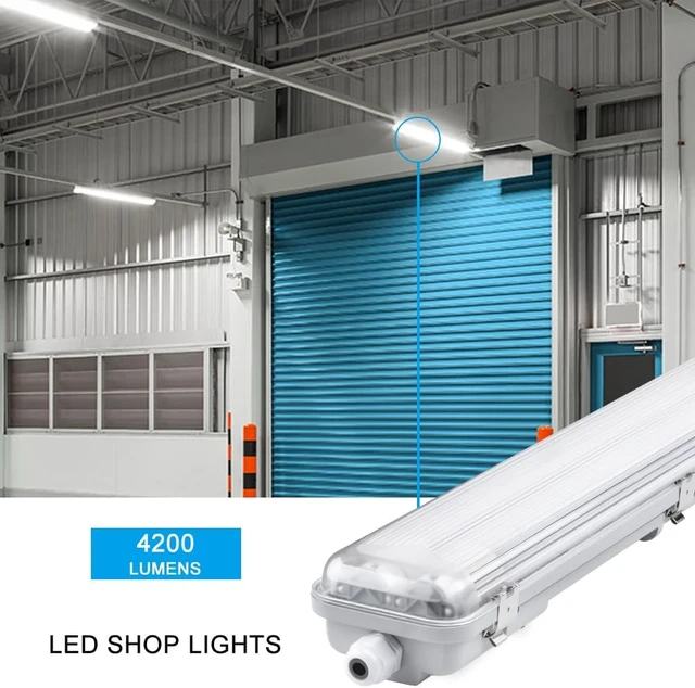 Alt view image 3 of 7 - 4FT Vapor Tight LED Light Fixture 4200LM 48W, 6500K Bright White IP65 Waterproof for Warehosue, Factory, Workshop, Garage, Car WashIndoor/Outdoor Ceiling Lights (8-Pack)