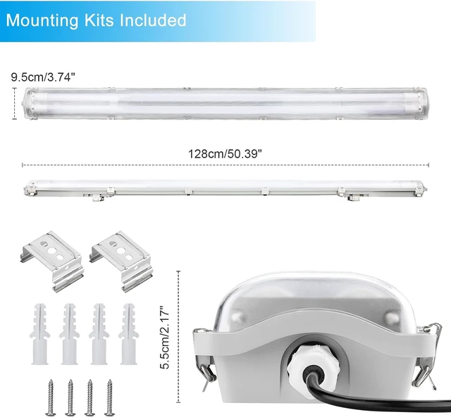 Alt view image 6 of 7 - 4FT Vapor Tight LED Light Fixture 4200LM 48W, 6500K Bright White IP65 Waterproof for Warehosue, Factory, Workshop, Garage, Car WashIndoor/Outdoor Ceiling Lights (8-Pack)