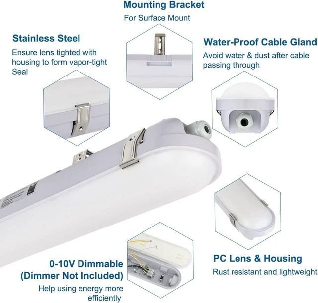 Alt view image 2 of 7 - DAKASON 4FT LED Vapor Tight Light Fixture 4Pack, 4800lm 40W/32W/24W, 3CCT
