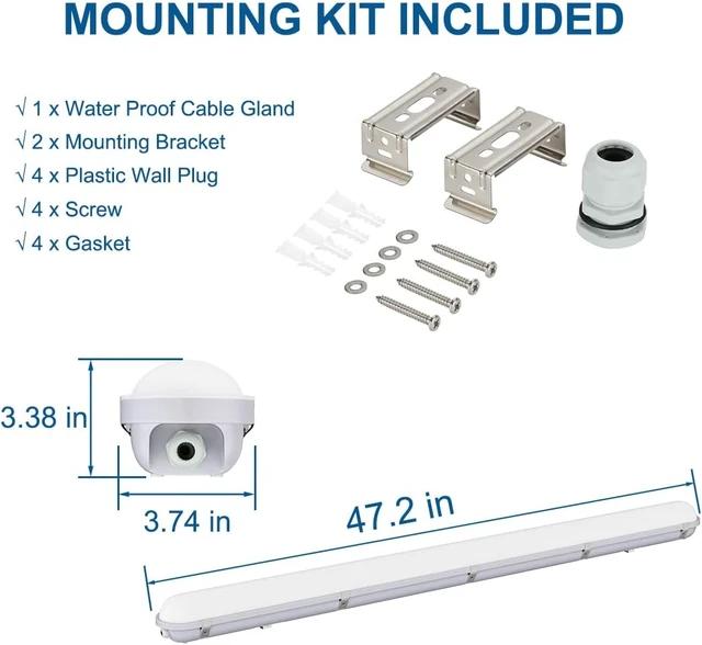 Alt view image 5 of 7 - DAKASON 4FT LED Vapor Tight Light Fixture 4Pack, 4800lm 40W/32W/24W, 3CCT