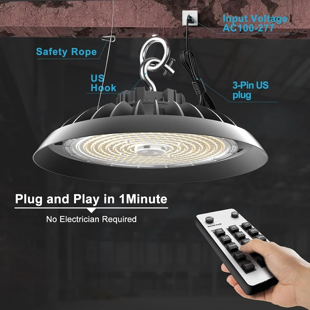 Alt view image 6 of 7 - Smart 200W LED High Bay Light 30000LM 5000K UFO High Bay Lighting Motion Activated High Bay LED Lights AC100-277V for Warehouse Barn Remote Included- 10Pack