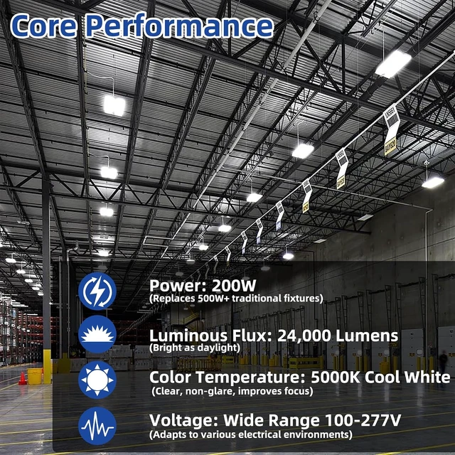 Alt view image 2 of 7 - 200W LED Linear High Bay Shop Light, 24000LM High Bay Led Shop Lights, 5000K Linear Hanging Shop Light, 600W-800W HPS Eqv., 100-277V Commercial Hanging Lamp for Garage Warehouse