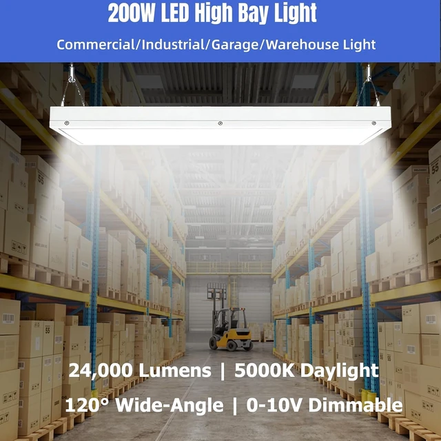 Alt view image 5 of 7 - 200W LED Linear High Bay Shop Light, 24000LM High Bay Led Shop Lights, 5000K Linear Hanging Shop Light, 600W-800W HPS Eqv., 100-277V Commercial Hanging Lamp for Garage Warehouse