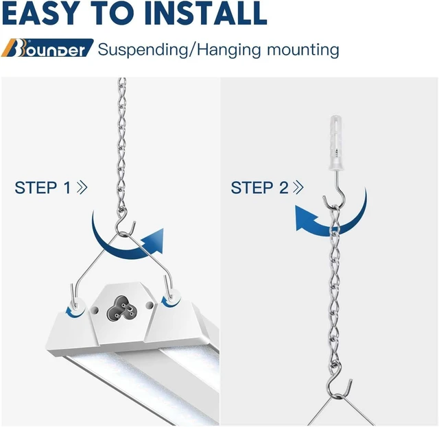 Alt view image 3 of 6 - BBOUNDER 10 Pack Linkable LED Utility Shop Light, 4 FT, 4000 LM, 48 Inch Integrated Fixture for Garage, 40W Equivalent 300W, 5000K Daylight, Suspension Mount