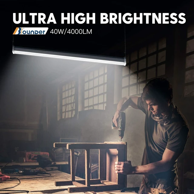 Alt view image 5 of 6 - BBOUNDER 10 Pack Linkable LED Utility Shop Light, 4 FT, 4000 LM, 48 Inch Integrated Fixture for Garage, 40W Equivalent 300W, 5000K Daylight, Suspension Mount