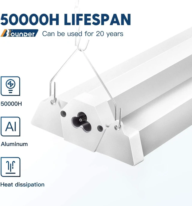 Alt view image 4 of 6 - BBOUNDER 10 Pack Linkable LED Utility Shop Light, 4 FT, 4000 LM, 48 Inch Integrated Fixture for Garage, 40W Equivalent 300W, 5000K Daylight, Suspension Mount