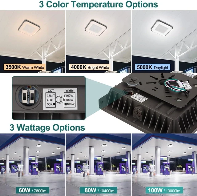 Alt view image 3 of 7 - kadision 100W LED Canopy Light, 3-Level Selectable Wattage and CCT