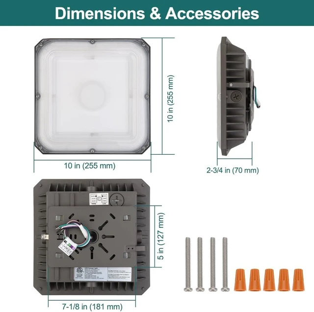 Alt view image 5 of 7 - kadision 100W LED Canopy Light, 3-Level Selectable Wattage and CCT