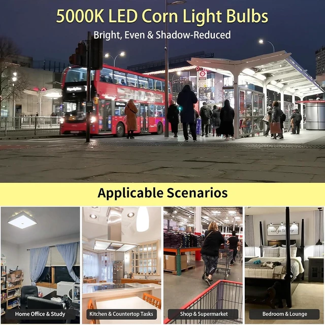Alt view image 5 of 7 - NS 2 Each 300W Equivalent LED Corn Light Bulb 5000 Lumen 5000K 40W Large Area Daylight White E26/E27 Medium Base for Outdoor Indoor Garage Warehouse Factory Workshop Street Barn Backyard