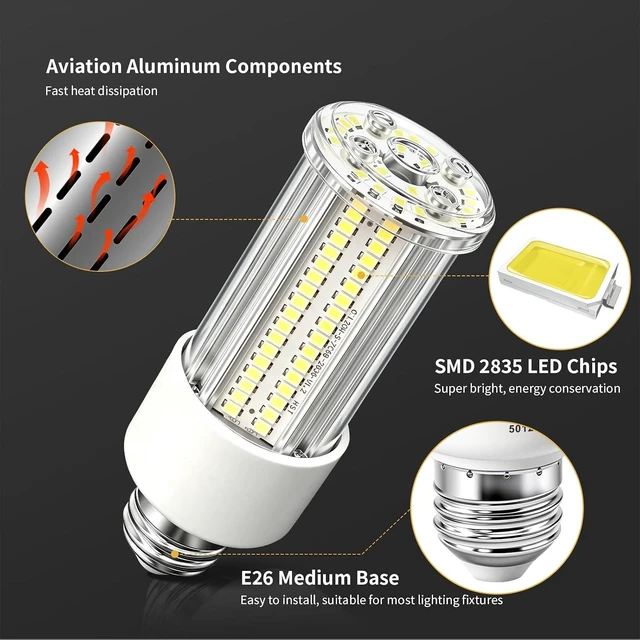 Alt view image 7 of 7 - NS 2 Each 300W Equivalent LED Corn Light Bulb 5000 Lumen 5000K 40W Large Area Daylight White E26/E27 Medium Base for Outdoor Indoor Garage Warehouse Factory Workshop Street Barn Backyard