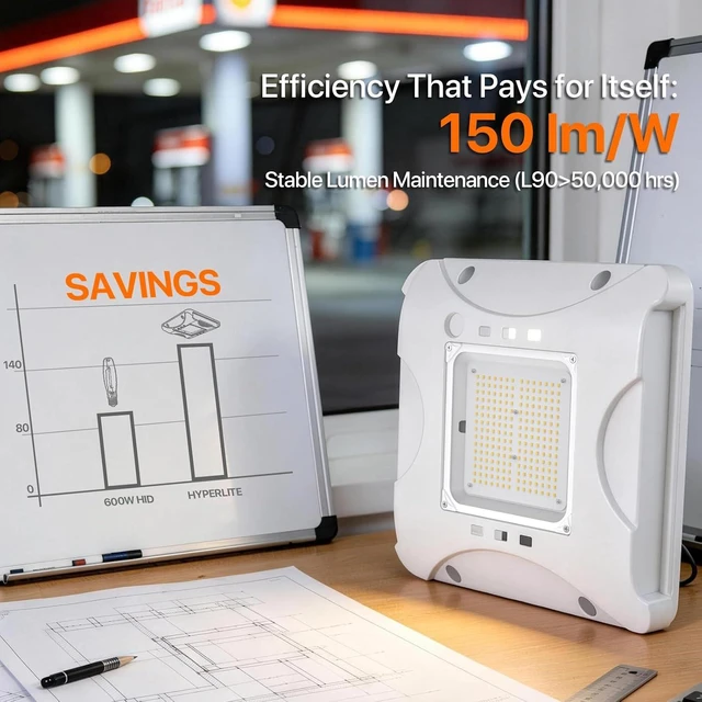 Alt view image 3 of 7 - HYPERLITE 22500LM LED Gas Station Lights: 150W 5700K Commercial Canopy Light Eqv. to 600W HID/HPS - Recessed or Surface Mount for Warehouse Loading Dock Barn Stadium 0-10V Dimmable IP65 1 Pack