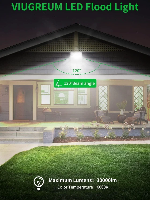 Alt view image 6 of 7 - Viugreum 300W LED Flood Light, 24000LM Super Bright Outdoor Work Stadium Lights, 6000K Daylight White, 1500W Halogen Equivalent, IP66 Waterproof Security Floodlight for Garage, Garden, Lawn, Yard
