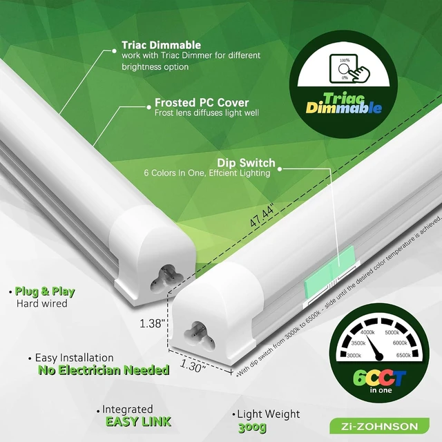 Alt view image 2 of 7 - Dimmable LED Shop Lights 4FT,30W 4500LM,6CCT Tunable,Plug-in Garage Lights