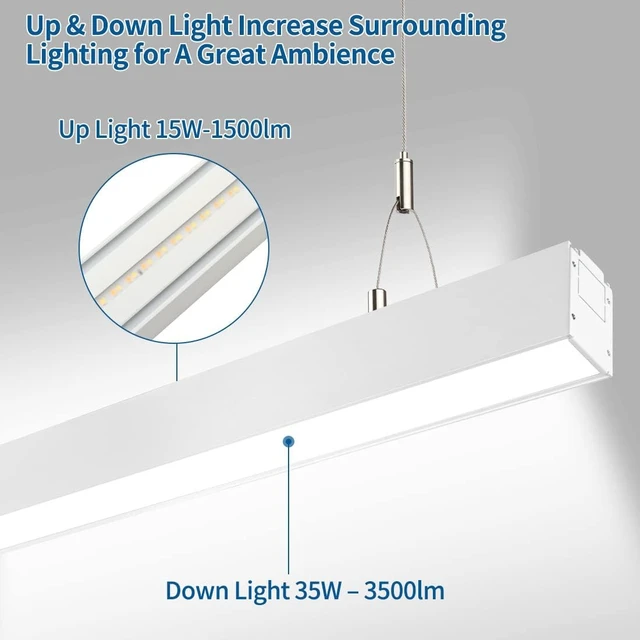 Alt view image 2 of 7 - DAKASON 4FT LED Linear Light 1Pack 50W, 35W Down 15W Up Light Option, 3CCT