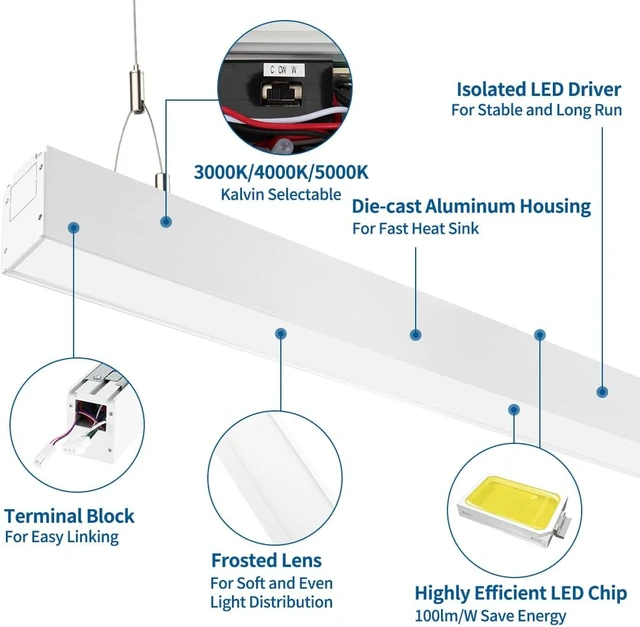 Alt view image 4 of 7 - DAKASON 4FT LED Linear Light 1Pack 50W, 35W Down 15W Up Light Option, 3CCT