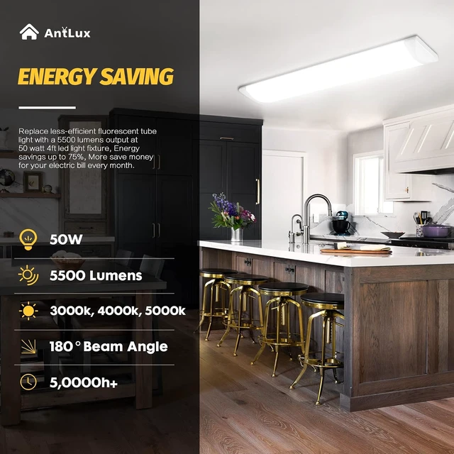 Alt view image 2 of 7 - ANTLUX 4FT LED Wraparound Puff Lights, 50W/5500LM, 3 Color Temperature Dimmable LED Wrap Light, 4 Foot Led Flush Mount Ceiling Lights, 48 Inch Lighting Fixtures for Kitchen Laundry Office, 2 Pack