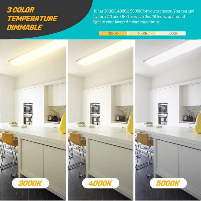 Alt view image 3 of 7 - ANTLUX 4FT LED Wraparound Puff Lights, 50W/5500LM, 3 Color Temperature Dimmable LED Wrap Light, 4 Foot Led Flush Mount Ceiling Lights, 48 Inch Lighting Fixtures for Kitchen Laundry Office, 2 Pack