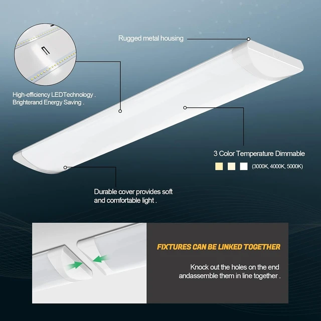 Alt view image 4 of 7 - ANTLUX 4FT LED Wraparound Puff Lights, 50W/5500LM, 3 Color Temperature Dimmable LED Wrap Light, 4 Foot Led Flush Mount Ceiling Lights, 48 Inch Lighting Fixtures for Kitchen Laundry Office, 2 Pack