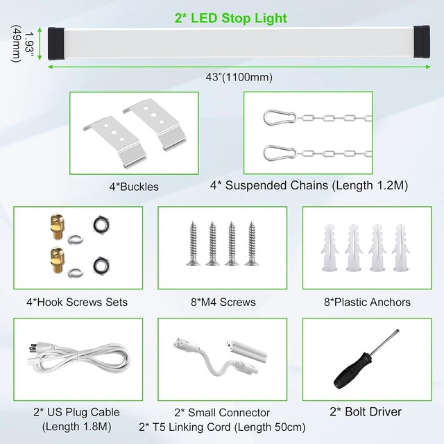 Alt view image 7 of 7 - 2 Pack 100W Linkable LED Shop Light 13000LM, ETL Listed, Hanging or Surface Mount, 5000K Daylight Super Bright LED Utility Shop Light with ON/Off Pull Chain, 120V Plug