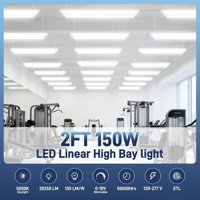 Alt view image 2 of 7 - hykolity 2FT 150W LED Linear High Bay Shop Light, 20250LM 5000K 135LM/W