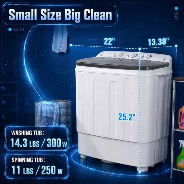 Alt view image 3 of 7 - Pataku Portable Washing Machine, 25.3 Lbs Compact Mini Washer and Dryer Combo,Twin Tub Laundry Washer with Spin Cycle, Soaking Function Ideal for Apartment, Dorms, RVs Camping, Grey