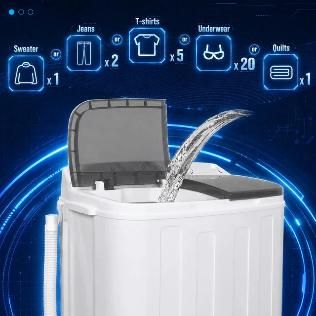Alt view image 7 of 7 - Pataku Portable Washing Machine, 25.3 Lbs Compact Mini Washer and Dryer Combo,Twin Tub Laundry Washer with Spin Cycle, Soaking Function Ideal for Apartment, Dorms, RVs Camping, Grey