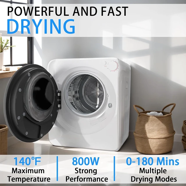 Alt view image 5 of 7 - Erivess 2.0 Cu.Ft Full Automatic Washer & 1.6 Cu.Ft Compact Dryer Combo Set