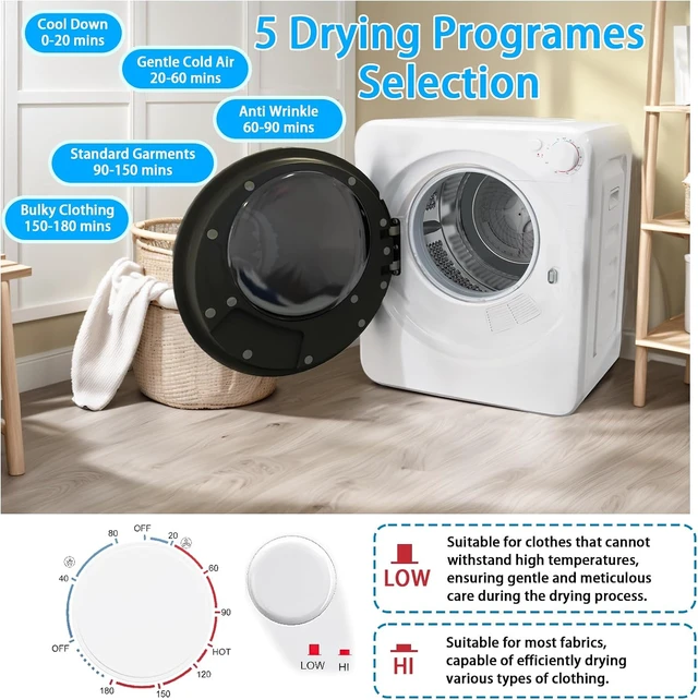 Alt view image 6 of 7 - Erivess 2.0 Cu.Ft Full Automatic Washer & 1.6 Cu.Ft Compact Dryer Combo Set