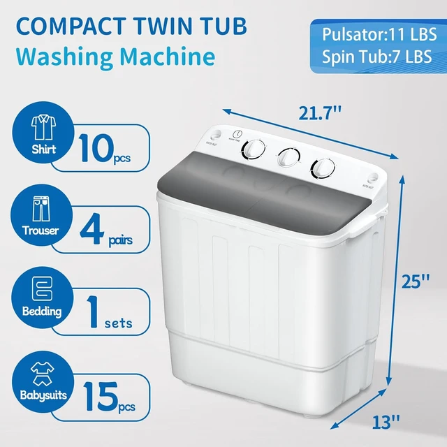 Alt view image 3 of 7 - Erivess Portable Twin Tub Washing Machine, Buy 1(washer) Get 1(Dry Rack)