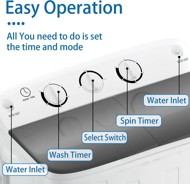 Alt view image 4 of 7 - Erivess Portable Twin Tub Washing Machine, Buy 1(washer) Get 1(Dry Rack)