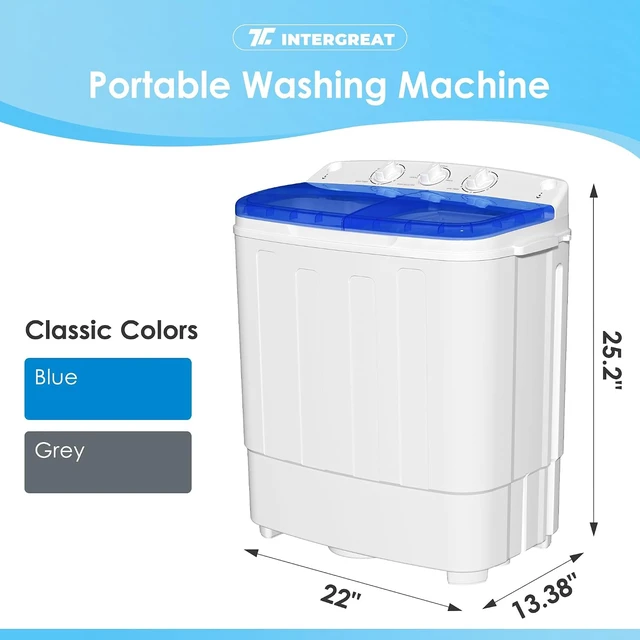Alt view image 3 of 7 - INTERGREAT Portable Washing Machine, 25.4lbs Twin Tub Portable Washer with Spin Cycle and Dryer, Semi-automatic Washer Machine Combo for Dorms, Apartments, Blue