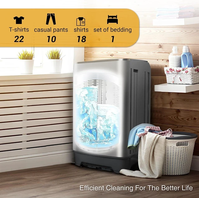 Alt view image 3 of 7 - Portable Washing Machine for Apartments 17.7lbs Full-Automatic Apartment Washing Machine with 10 Wash Programs, Small Portable Washer for Dorm, Home, RV, Grey