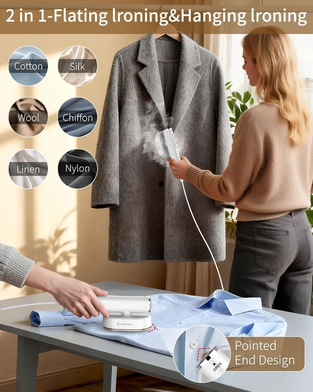 Alt view image 2 of 7 - Steamer for Clothes, 2-in-1 Steam Iron, 1200W Handheld Steamer with 10s Fast Heat-Up, Travel Steamer for Fast Wrinkle Removal, Portable Garment Steamer for Travel and Home -White, 110-120V