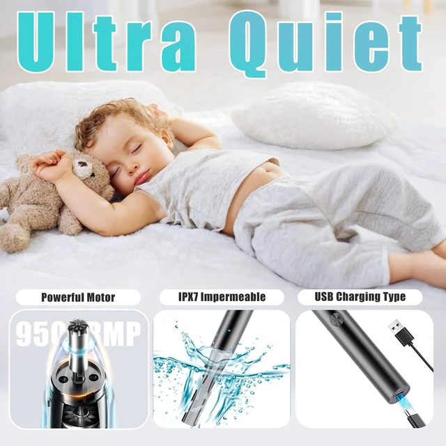 Alt view image 6 of 7 - Electric Nose Hair Trimmer Eyebrow Trimmer for Men Women, 7-in-1 Painless Facial Grooming Kit, USB Rechargeable IPX7 Waterproof Precision Trimmer for Nose Ear Eyebrow Beard Body Hair