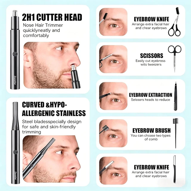 Alt view image 5 of 7 - Electric Nose Hair Trimmer Eyebrow Trimmer for Men Women, 7-in-1 Painless Facial Grooming Kit, USB Rechargeable IPX7 Waterproof Precision Trimmer for Nose Ear Eyebrow Beard Body Hair