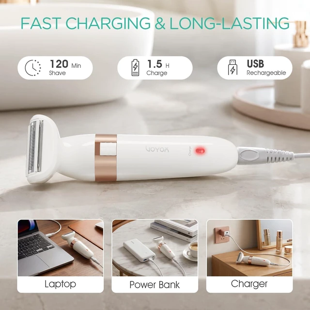 Alt view image 5 of 7 - VOYOR Electric Razors for Women, 5 in 1 Bikini Shaver for Legs & Body ES500