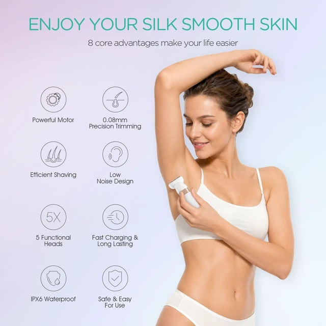 Alt view image 2 of 7 - VOYOR Electric Razors for Women, 5 in 1 Bikini Shaver for Legs & Body ES500