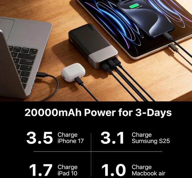 Alt view image 3 of 7 - NOBIS 45W 20000mAh Portable Charger Power Bank Fast Charging