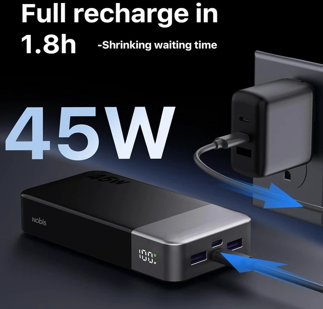 Alt view image 4 of 7 - NOBIS 45W 20000mAh Portable Charger Power Bank Fast Charging