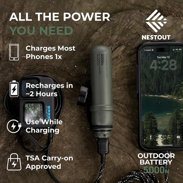 Alt view image 2 of 7 - NESTOUT Rugged Power Bank, 5000mAh Outdoor Battery Pack, 15W USB C Fast Charging, Waterproof IP67, Durable Shockproof, Tactical Charger for Phone Military EDC Hiking Survival Camping (Olive Green)