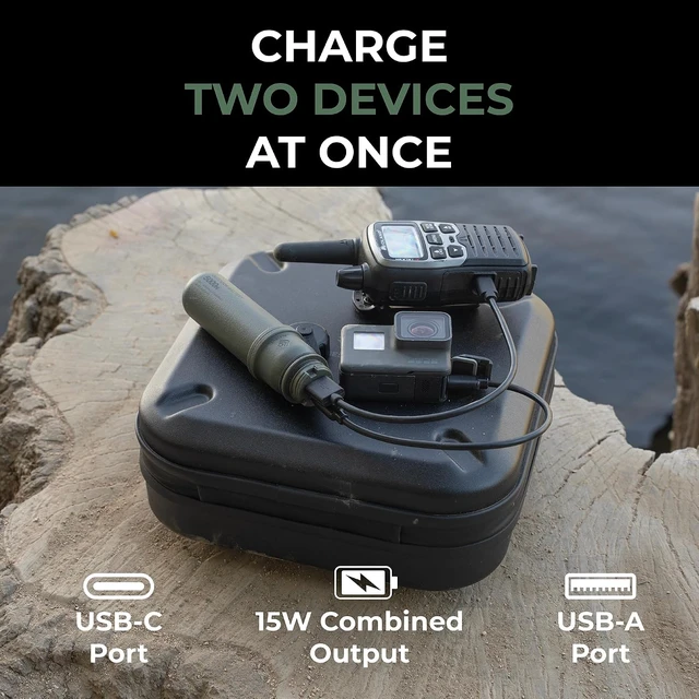 Alt view image 6 of 7 - NESTOUT Rugged Power Bank, 5000mAh Outdoor Battery Pack, 15W USB C Fast Charging, Waterproof IP67, Durable Shockproof, Tactical Charger for Phone Military EDC Hiking Survival Camping (Olive Green)