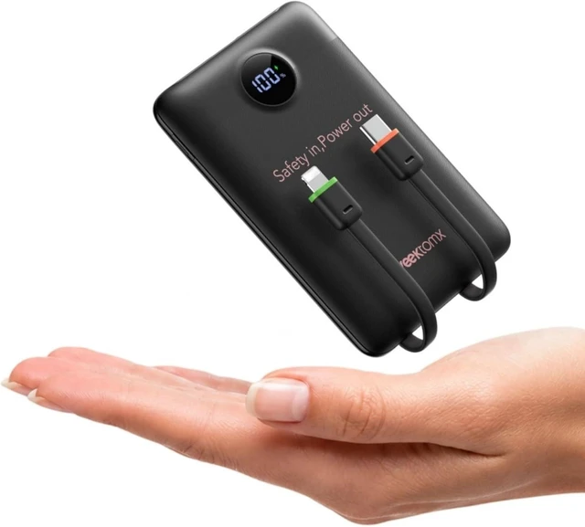 Main image of VEEKTOMX Portable Charger with Built-in Cables, 10000mAh Slim Power Bank