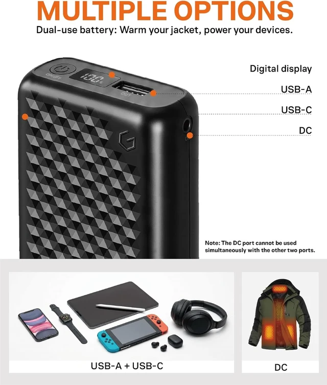 Alt view image 3 of 6 - Wulcea 12v 18400mAh High Capacity Type-C InputUSB Type-C DC Output Fast Charge for Graphene Heated Jacket Heated Vest Long Lasting Portable Charger Digital Display for Genovega VERGOO