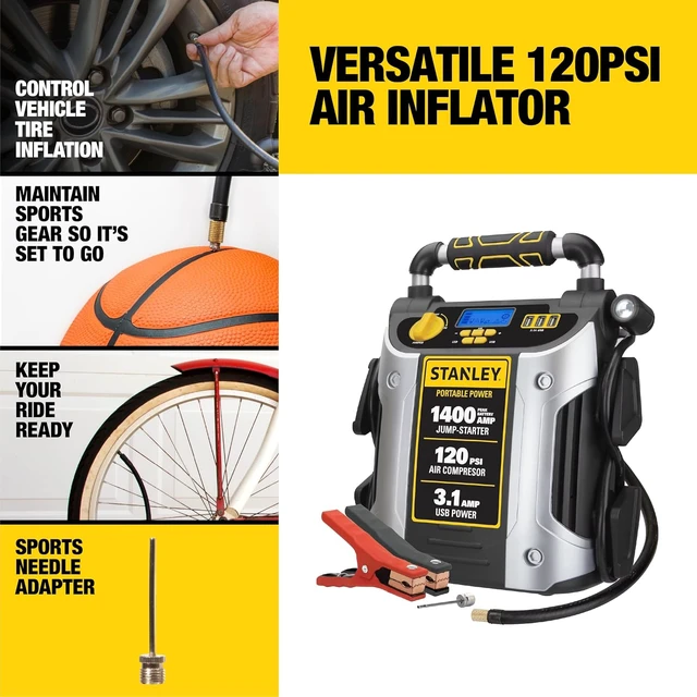 Alt view image 4 of 7 - Stanley J7C09D 1400 Peak Amp Jump Starter with 120 PSI Inflator