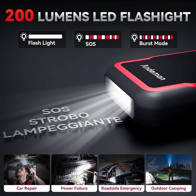 Alt view image 6 of 7 - Andeman Car Jump Starter 3000A Peak 20000mAh (Start 9L Gas Engine or up to 7L Diesel Engine) Battery Charger Automotive, 12V Car Jumper, Power Bank Power Pack with Quick Charge Type-C Ports, Red