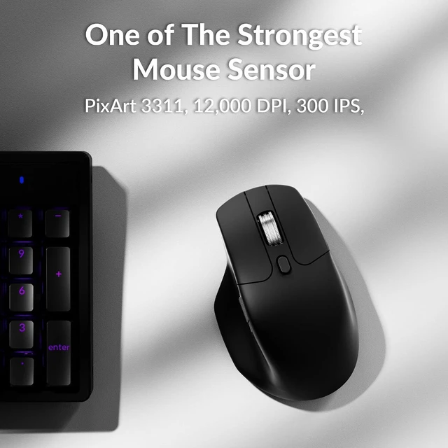 Alt view image 6 of 7 - Keychron M6 Silent Wireless Gaming Mouse, 1000Hz, Bluetooth/2.4G/Wired, PixArt 3311 Sensor (12K DPI), 86g, 5 On-Board Memory Profiles for Plug & Play, Programmable for Mac/Win/Linux Black