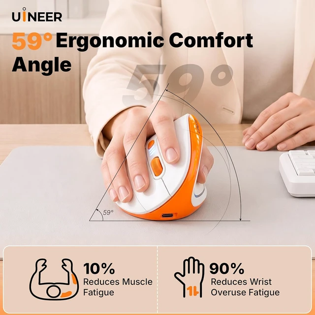 Alt view image 4 of 7 - Uineer Ergonomic Vertical Mouse, Tri-Mode Wireless, Rechargeable, 4 DPI