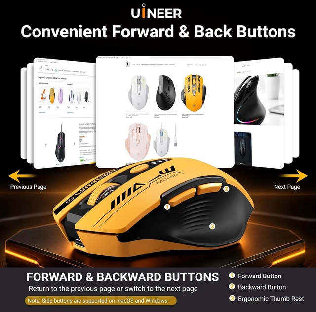 Alt view image 7 of 7 - Uineer Wireless Mouse, Bluetooth 5.0/2.4G /Wired, 12,800 DPI, Programmable
