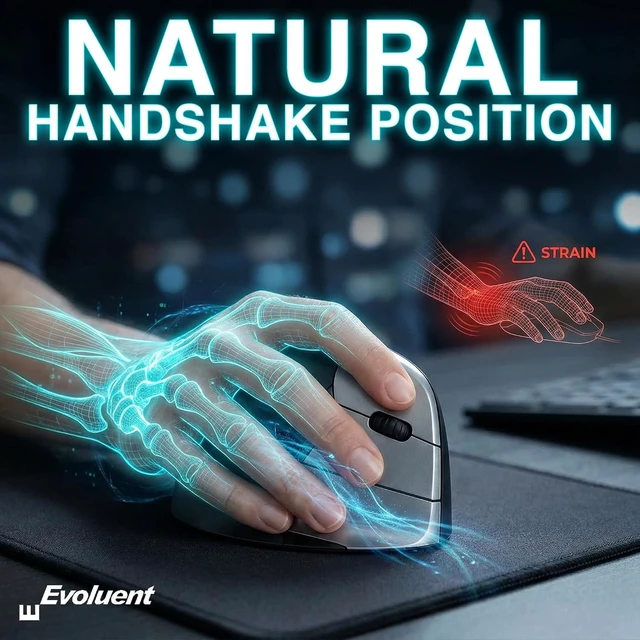 Alt view image 2 of 7 - Evoluent The World's Original Vertical Mouse VMC Classic Wireless USB/Bluetooth Ergonomic Mouse Right Hand M-L, Sculpted Comfort, 4 Speeds, Non-Programmable Copy & Paste Buttons